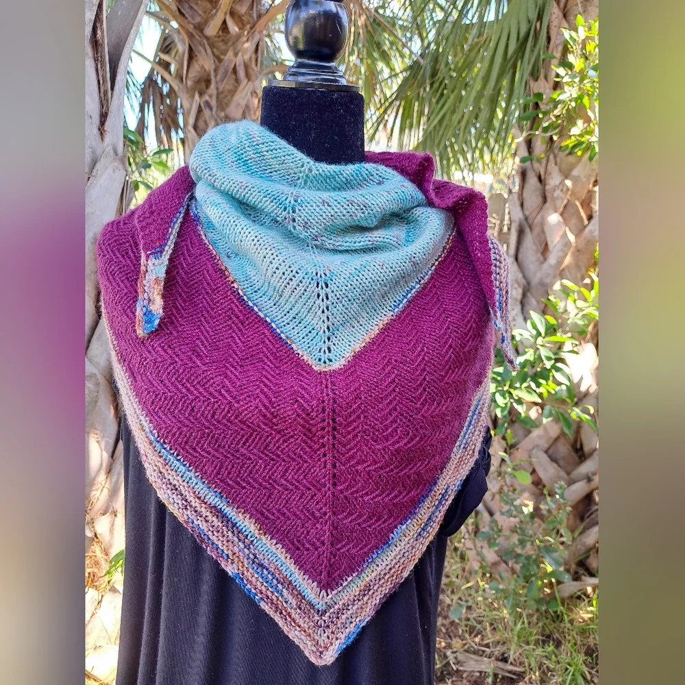 Hand Crafted OOAK Contemporary Elegant Striped Merino Wool Blue Purpl Knit Scarf - Picture 8 of 16